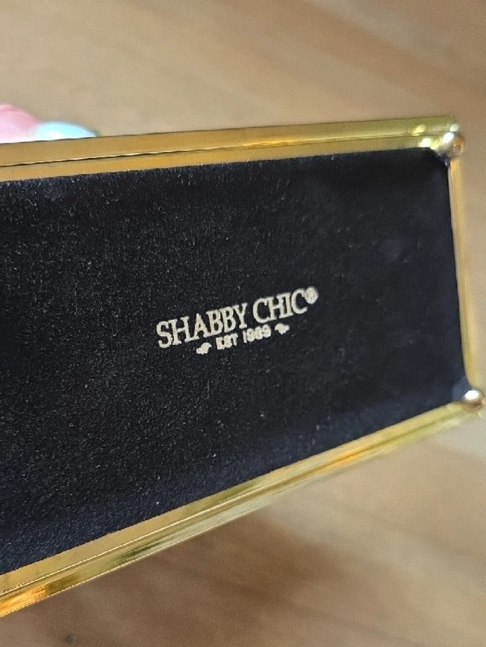 Shabby Chic Vintage 1989 Gold Glass Vanity Trinket Jewelry Box w/ Purple Floral